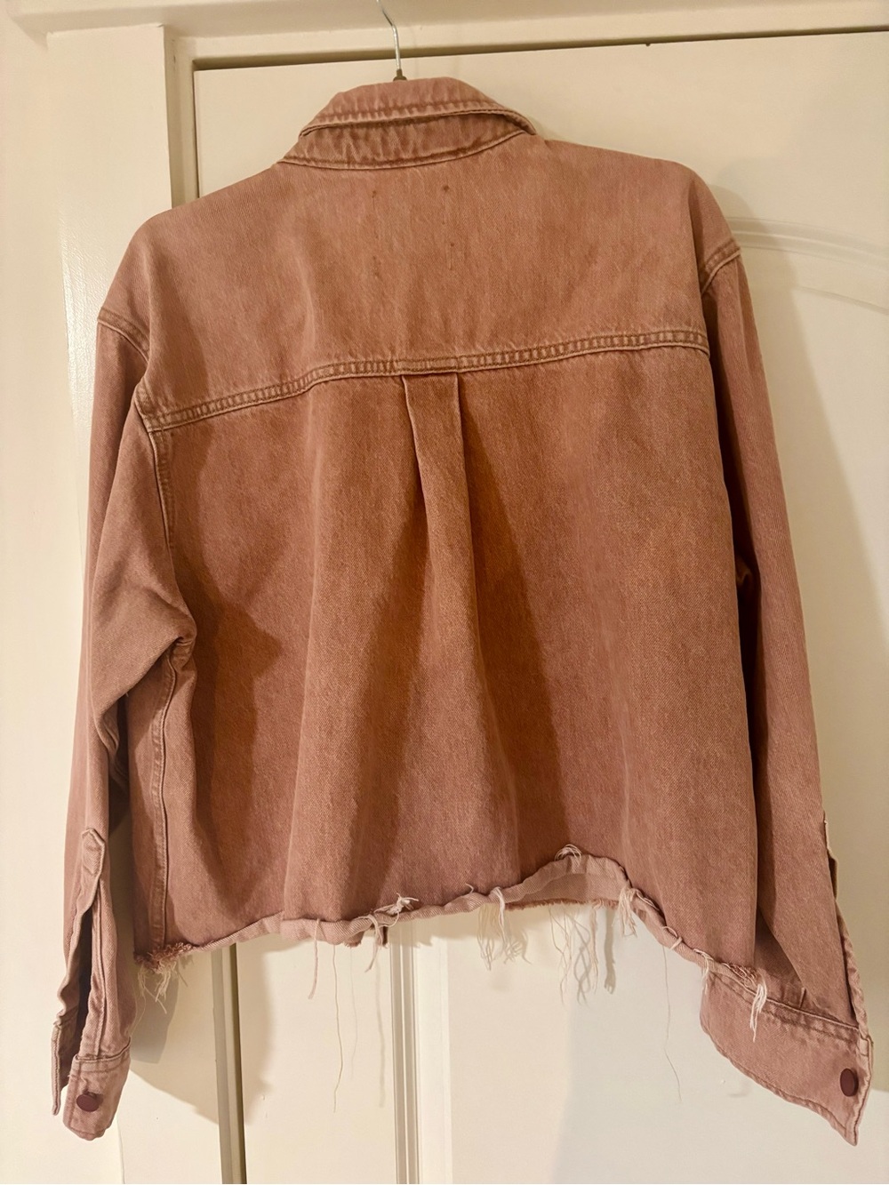 Oversized Washed Pink Denim distressed Jacket - Picture 6 of 9